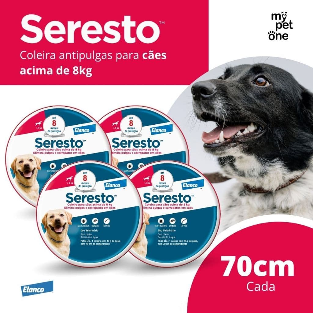 Kit 4 Coleira Antipulgas e Carrapatos Elanco Seresto - Cães acima de 8 Kg