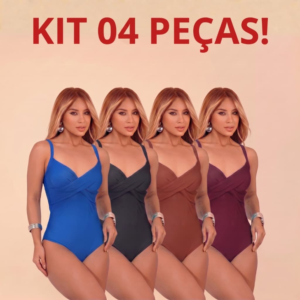 Kit 4 Maiô feminino Praia Modelador Com Bojo Sustentação Decote V Transpassado Amarração Costas Premium