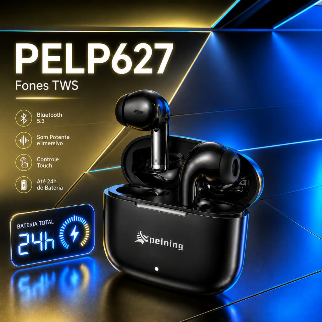 Fone De Ouvido Bluetooth Peining PELP627 Sem Fio TWS Com Case Recarregável