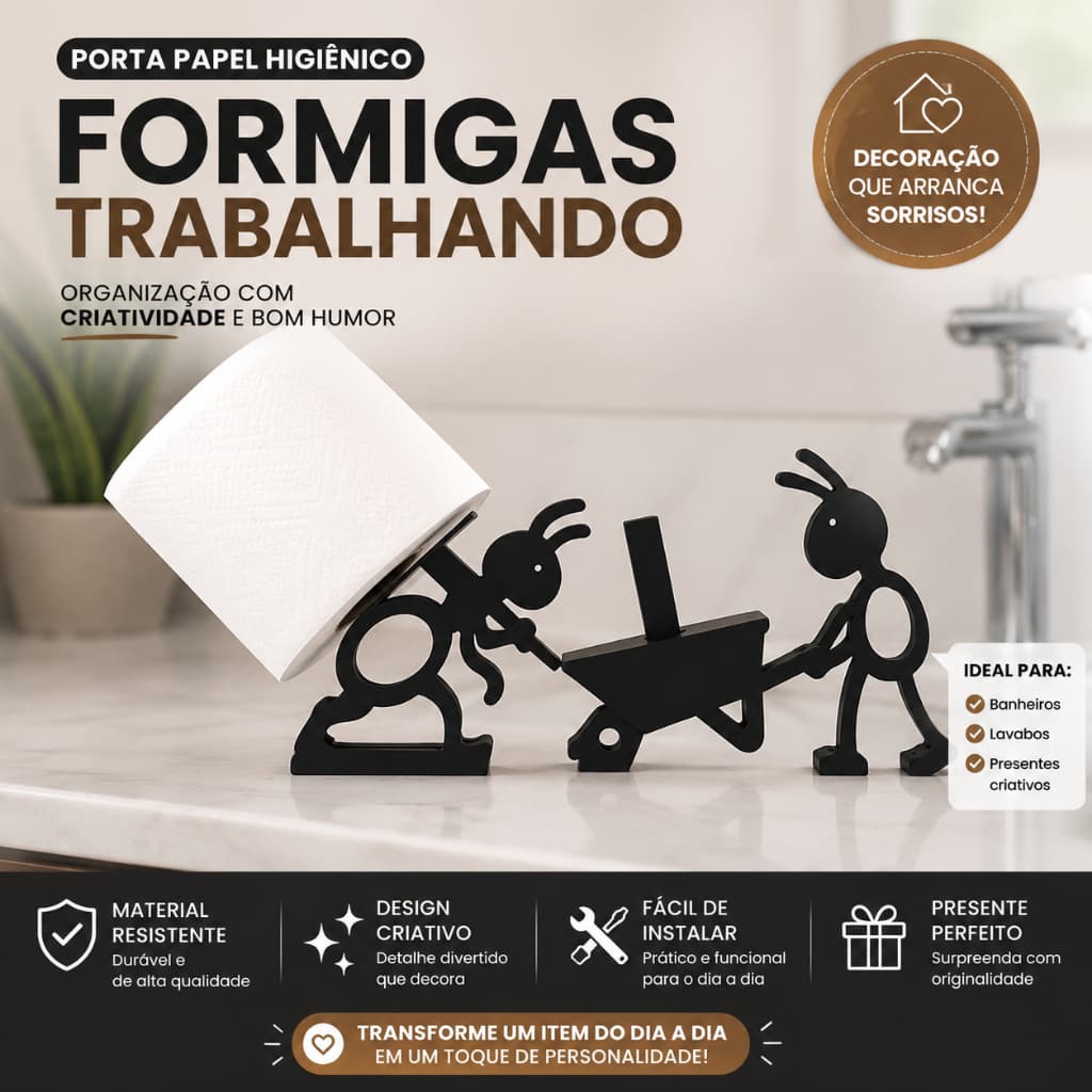 Porta Papel Higiênico Formigas Trabalhando Decorativo Criativo Banheiro Lavabo Suporte Papel Higiênico