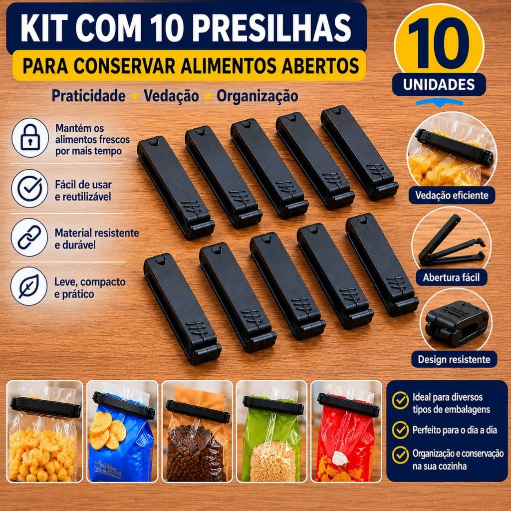 Presilha para conservação de alimentos - KIT com 10un
