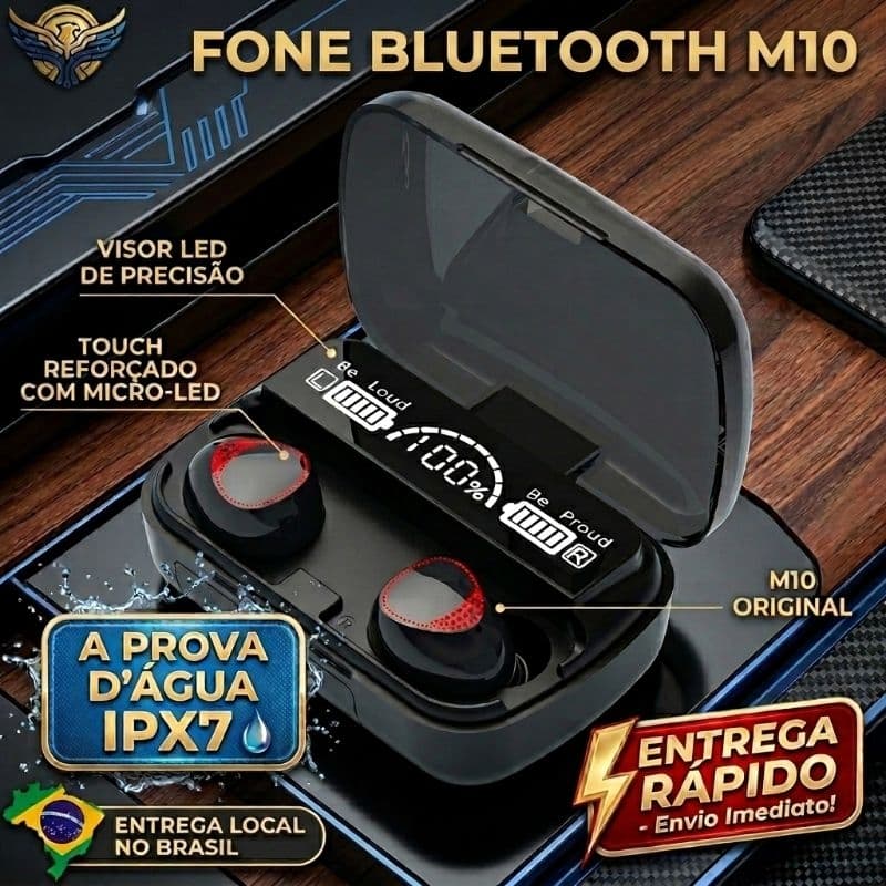Fone de Ouvido Bluetooth M10 com Display LED HiFi Cancelamento de Ruído e Controle Touch