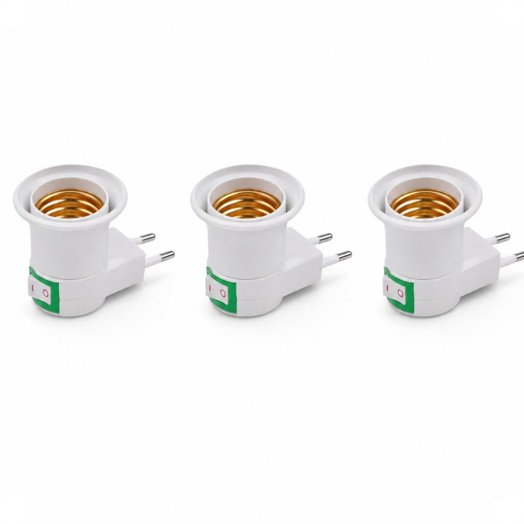 Kit 3 Soquete Adaptador E27 Com Interruptor Liga Desliga Bivolt Tomada Para Lâmpada LED