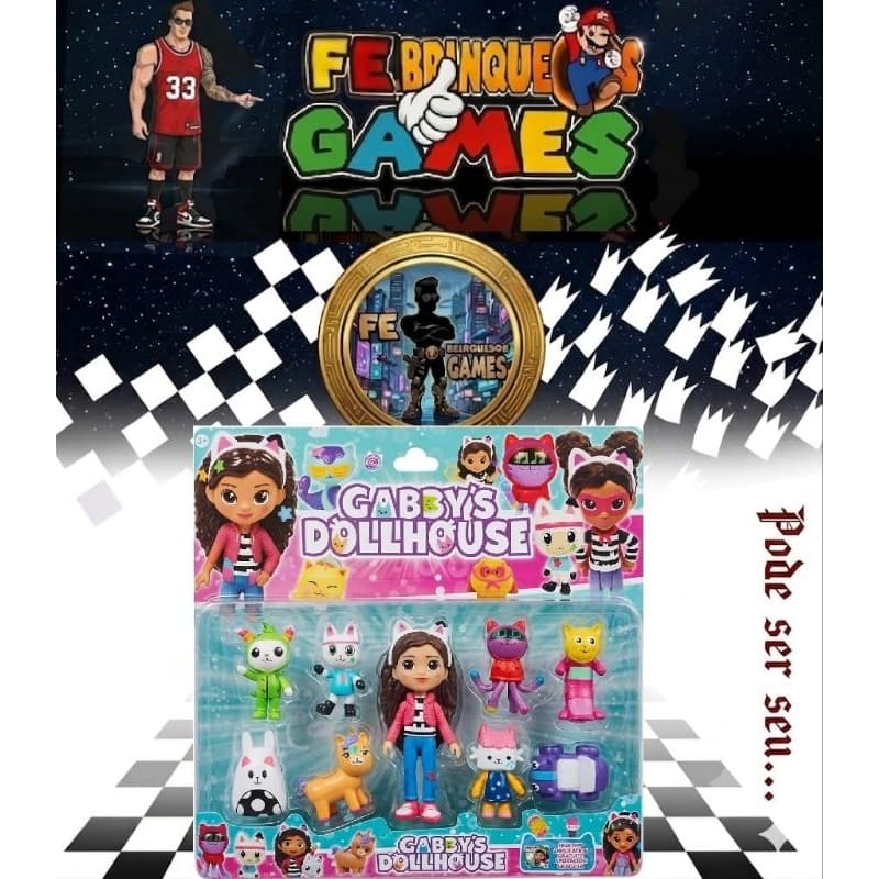 brinquedo Cartelado Gabby s dollhouse com 9peças