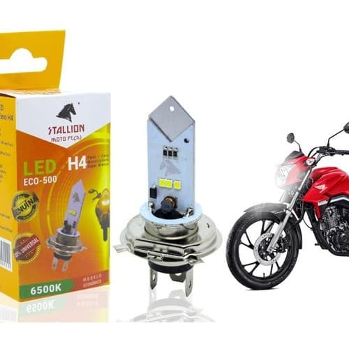 Lâmpada LED H4 Moto 12/35w 1pç Stallion Cavalinho Eco 500 6500k CB300 Cbx250 Twister Titan 150 160