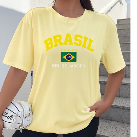 Camiseta Feminina Brasil Torcedora Camisa 100% Algodão Plus Size P ao G3