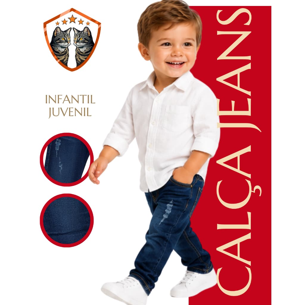 Calça Jeans Infantil Menino Azul Resistente Bonita Moderna Escolar Dia a Dia Festa