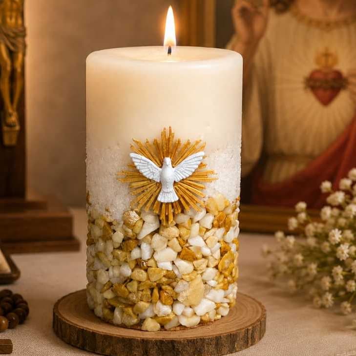 Vela Aromática Divino Espírito Santo | Pedra Natural | Vela Artesanal I Presente | Fé e Proteção