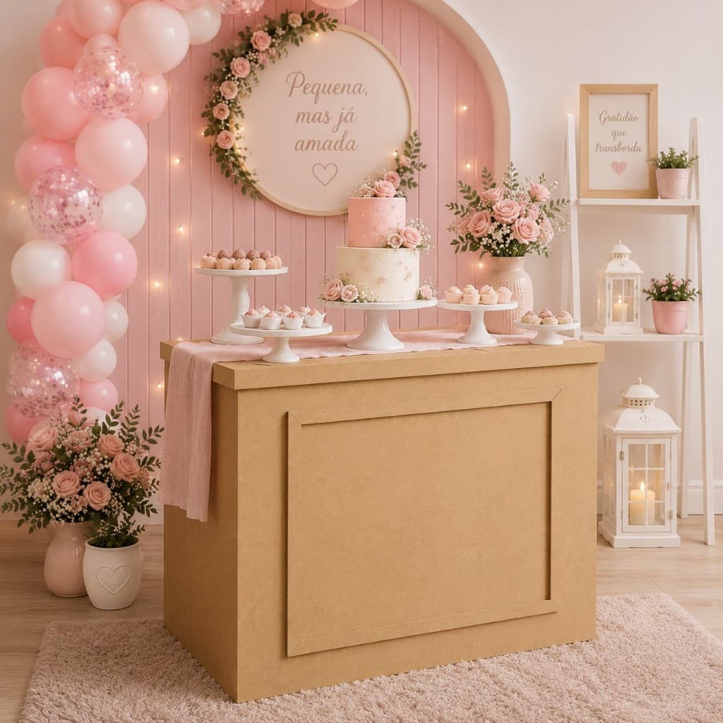 Mesa Fake Cômoda Dobrável Festa Decoração MDF Boiserie