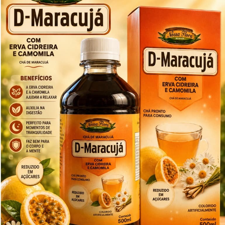Chá D-Maracujá com Erva Cidreira e Camomila 500ml Nossa Flora – Pronto para Consumo