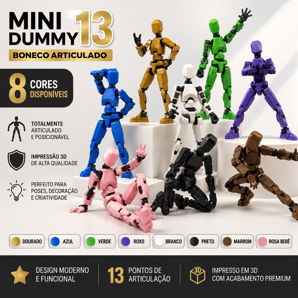 Dummy 13 Boneco Articulado Action Figure 3D, Mini Robô Posicionável, Brinquedo Educativo e Colecionável