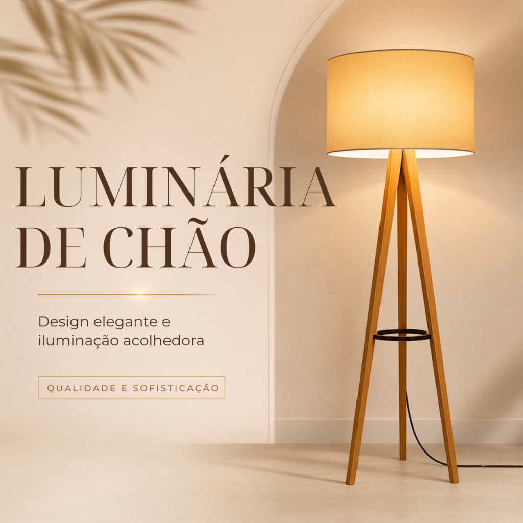 Luminária de Chão Tripé Dubai MFM 1,44m – Cúpula Off White Premium Sala de Estar