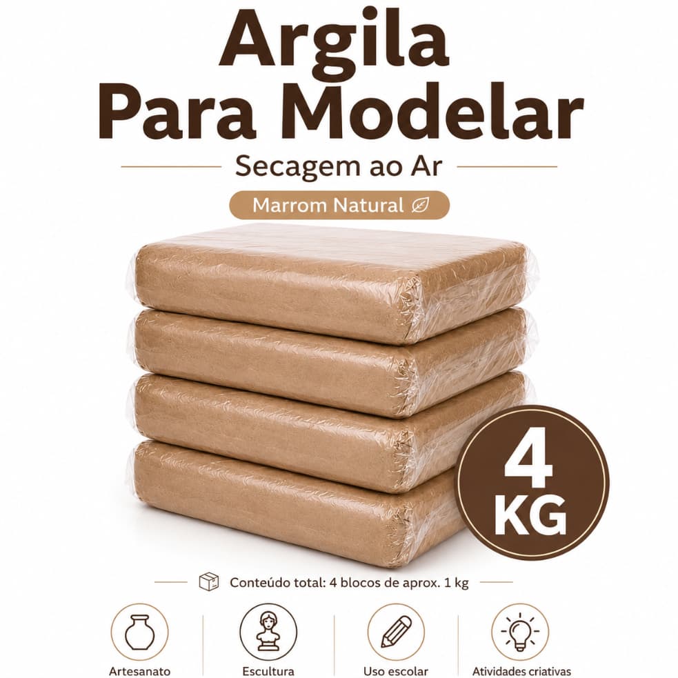 Argila Natural Marrom Para Modelar Artesanato Escolar