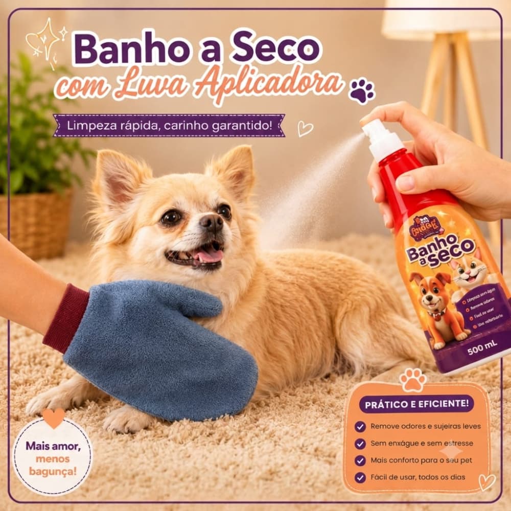 Banho a seco com luva aplicadora em microfibra Limpeza rápida, Pet cheiroso sem estresse