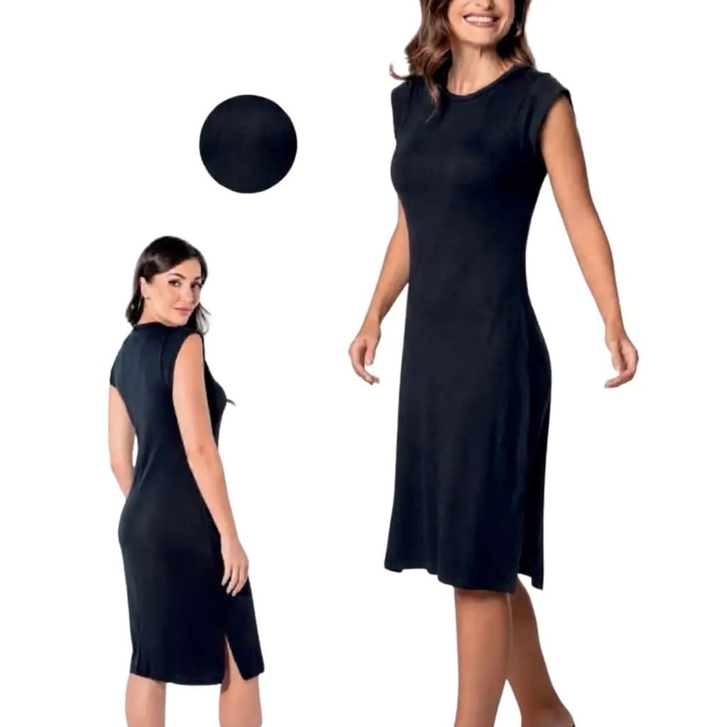 Vestido Midi  Manga Curta Malha Canelado Demillus Tamanho M