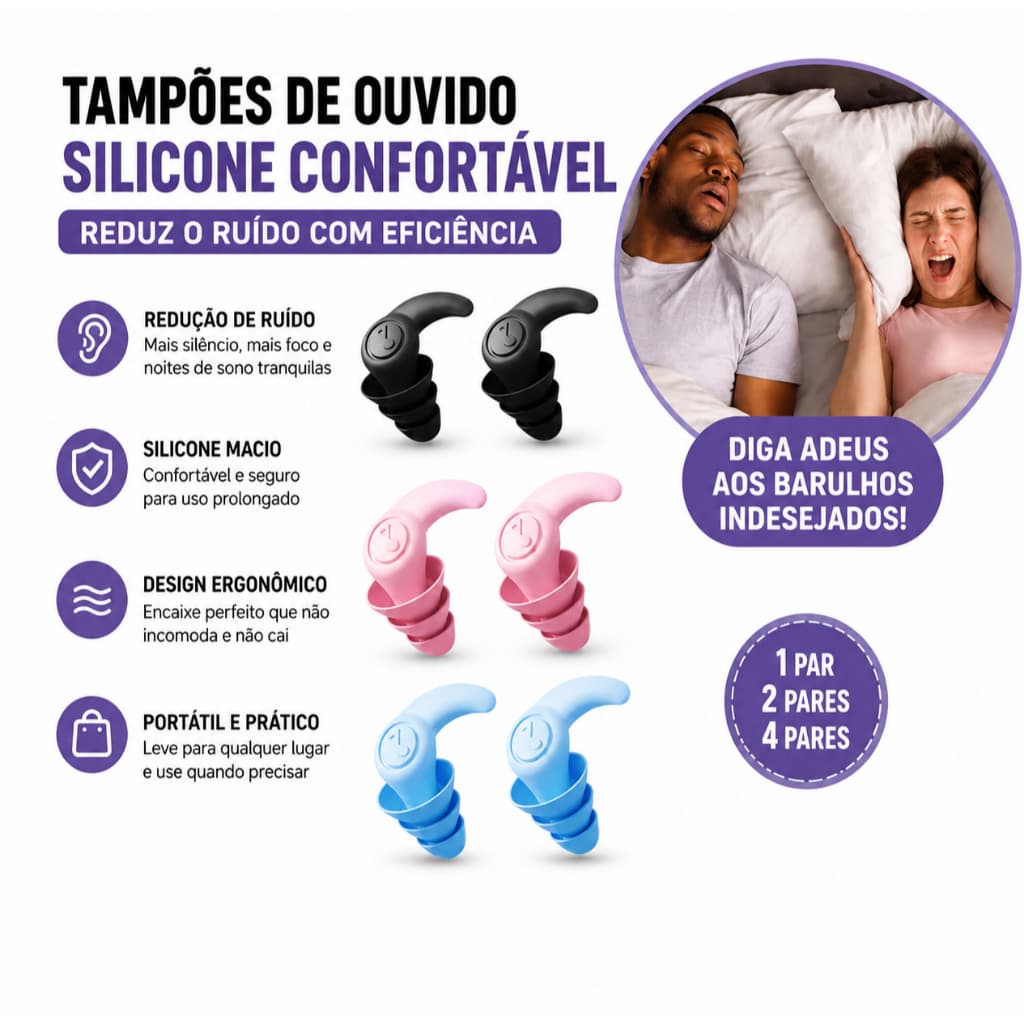Pares Tampão de Ouvido 3 Camadas Antirruído Dormir Estudar Trabalhar Natação Protetor Auricular