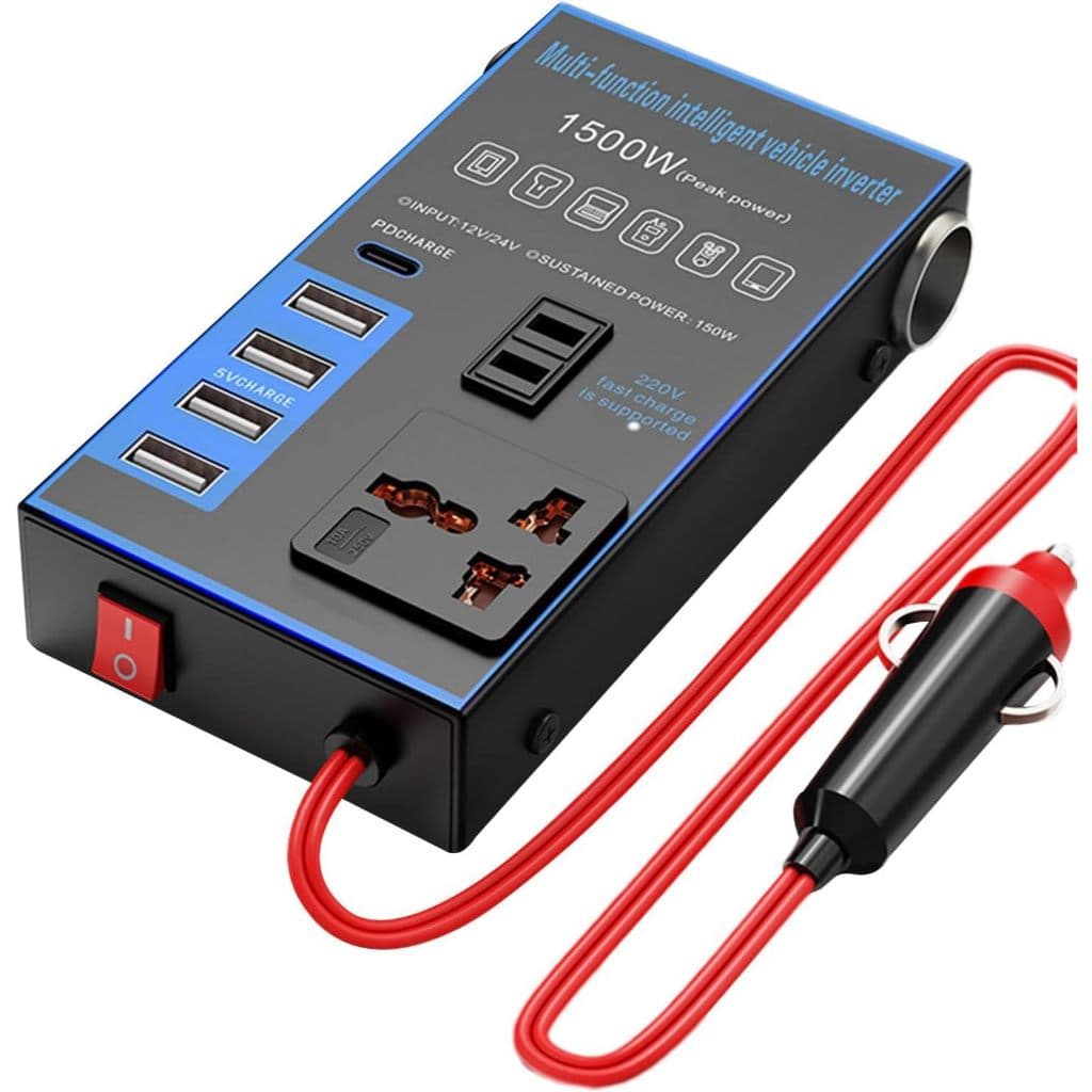 Inversor De Potência Para Carro 12v/24v A 110V/220v 4 Usb 1 Usb-c 1500w