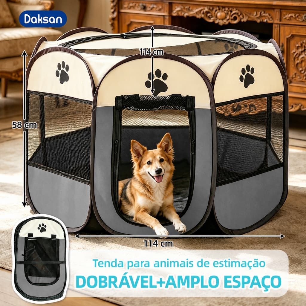 Cercado Pet Dobrável 114cm para Cães e Gatos com Tela Respirável Canil Portátil Amplo Espaço