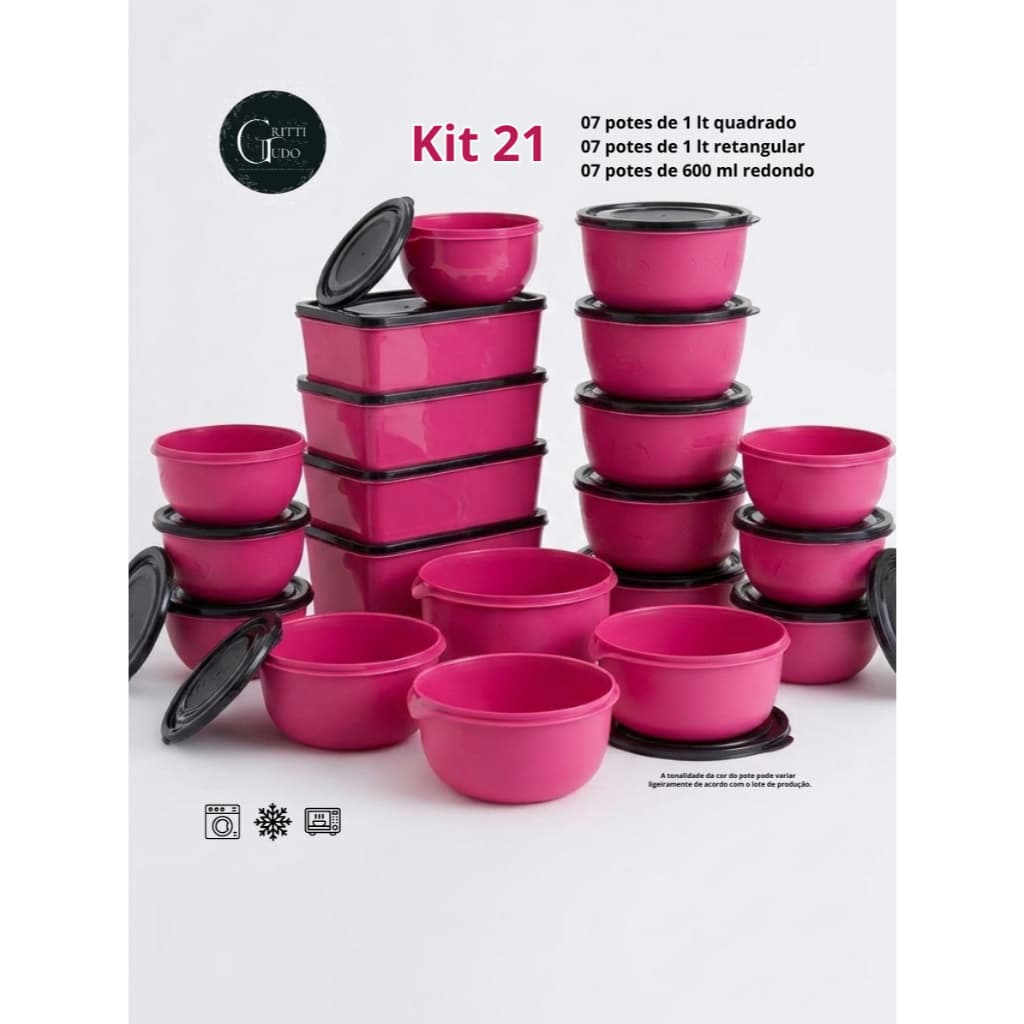 KIT 21 MARMITAS "ROSA"  -> DIA A DIA -> GUARDAR COMIDA -> POTE PLÁSTICO - CUIDADOS PARA CASA