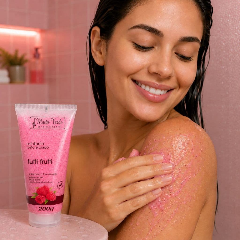 Esfoliante Tutti Frutti Corpo, Rosto e Bumbum Matto Verde 200g Atua nas Celulites e nas Medidas.