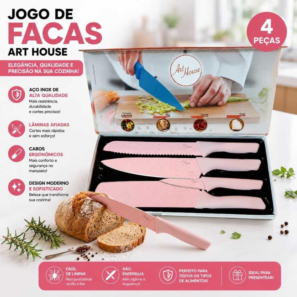 Conjunto de facas prime Chef 04 peças Uso Culinário Carnes , Pão , Frutas e Legumes