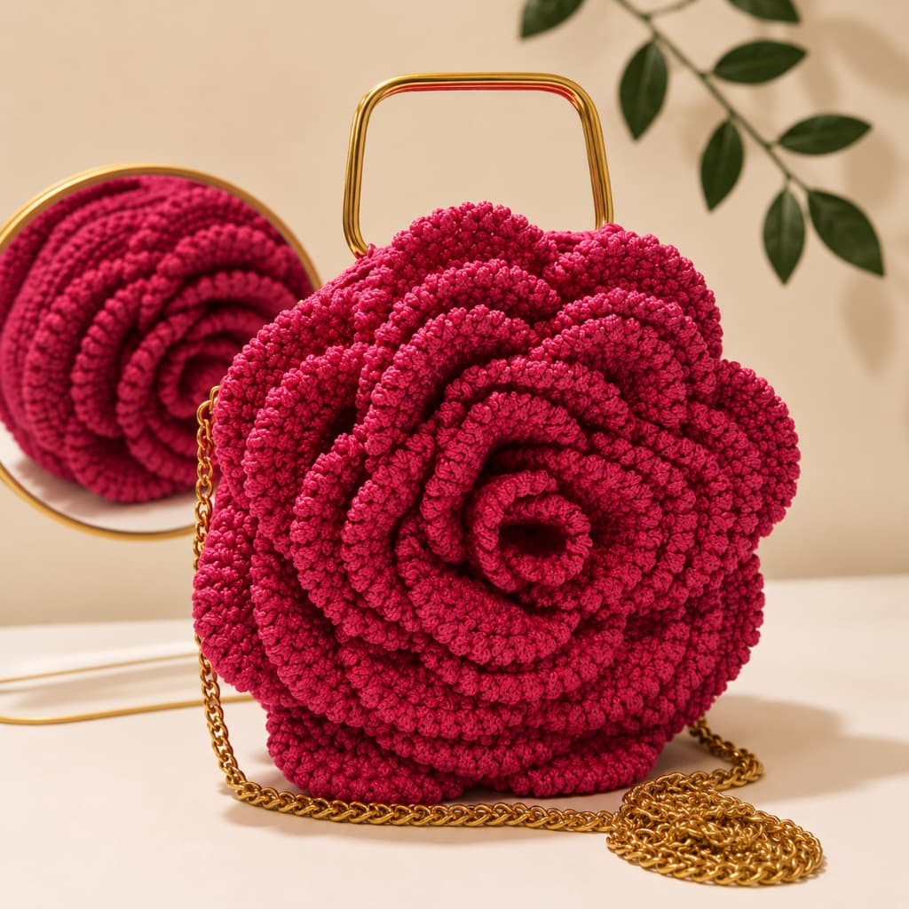 Bolsa Flor de Crochê - Mega Rosa - Bolsa de luxo