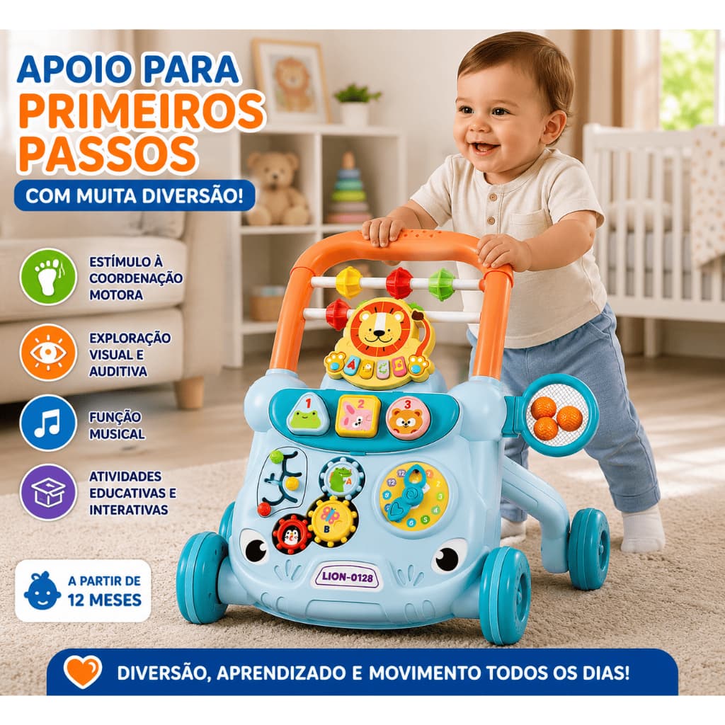 Andador Infantil Musical Educativo Interativo Primeiros Passos Com Atividades Baby +12 Meses