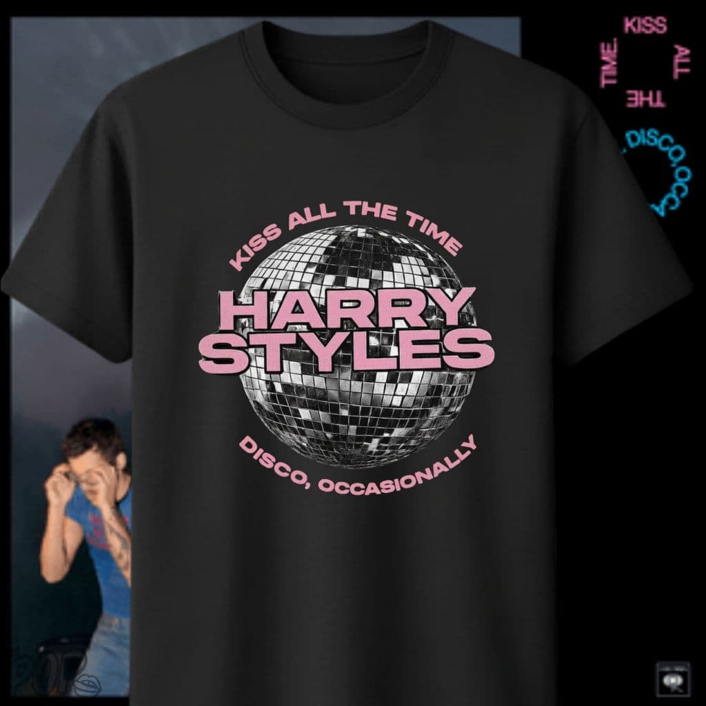 Camiseta Harry Styles Kiss All the Time. Disco. Occasionally Tour Algodão
