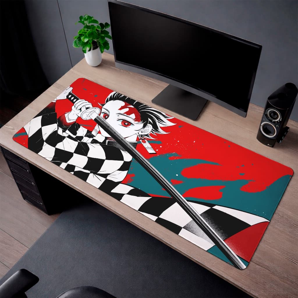 Mouse Pad Anime  Gamer Anime Guerreiro Máscara Vermelho e Preto XL