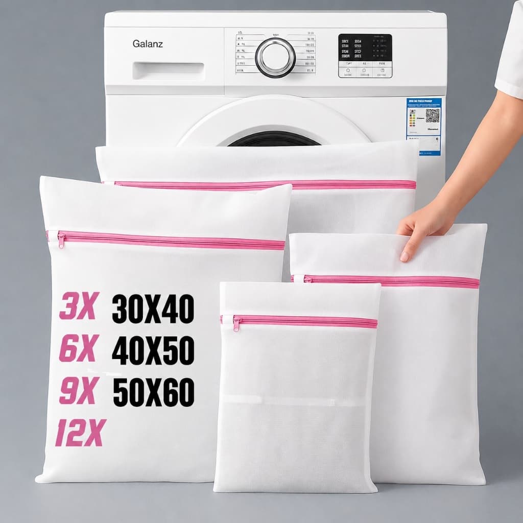 Kit Sacos Lava Roupa Facil Para Máquina de Lavar Delicadas  Íntimas Organizador de Roupas Ziper Rosa