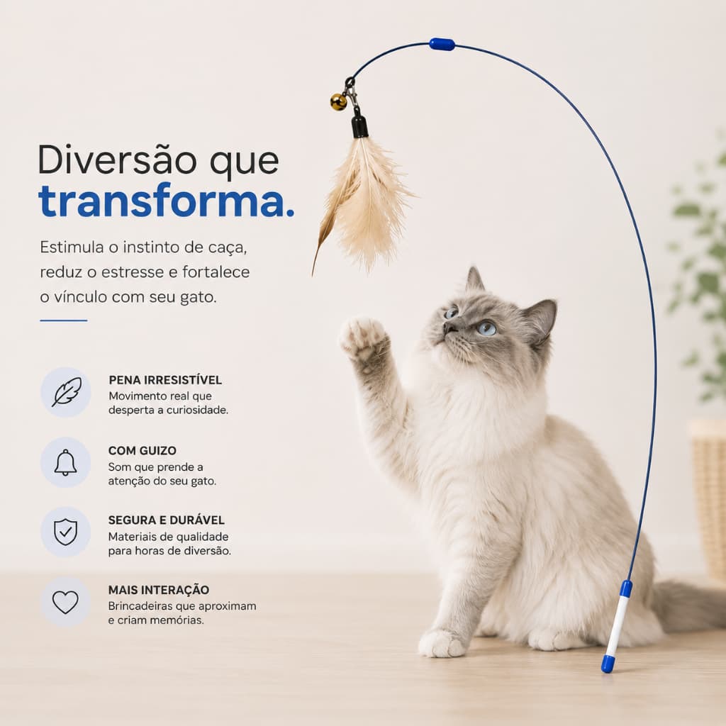 🐱 Varinha Interativa com Pena – Diversão e Exercício para Seu Gato Todos os Dias!