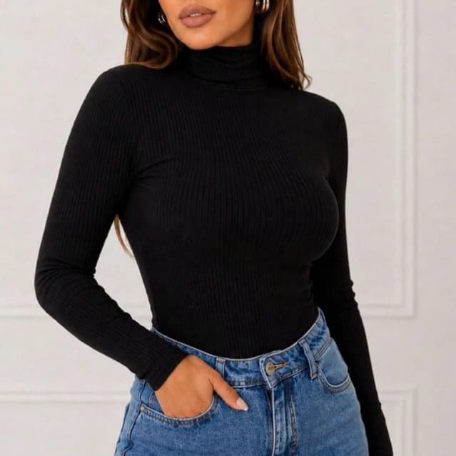 Blusa Cacharrel Peluciada Manga Longa Casual Feminina Moda Frio Gola Alta Básica Lisa