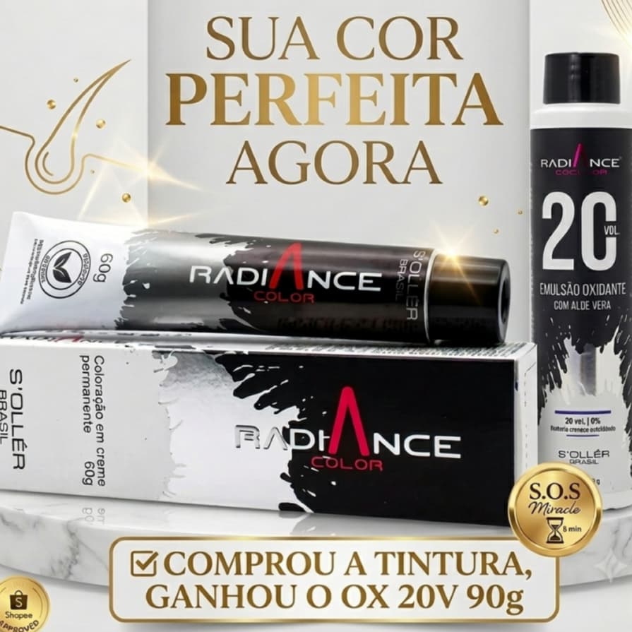 Kit Coloração Radiance Profissional Tinta Soller Agi Max 50g + Emulsão Oxigenada 20 Volumes 80g