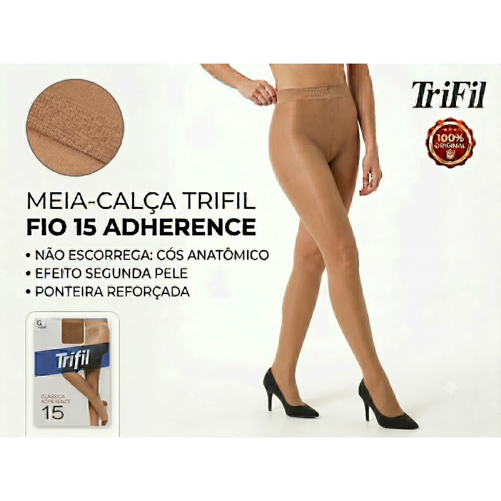 Meia Calça Fio 15 Trifil Adherence Transparente Efeito Invisível Plus Size Clássica Original Marrom