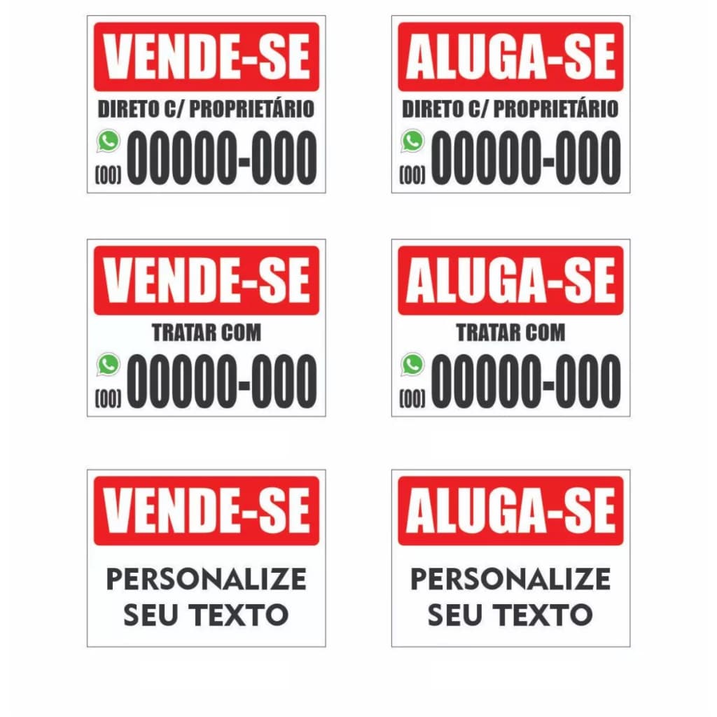 Placa Vende-se ou Aluga-se Imóvel Casa Terreno Apartamento Sinalização Imobiliária
