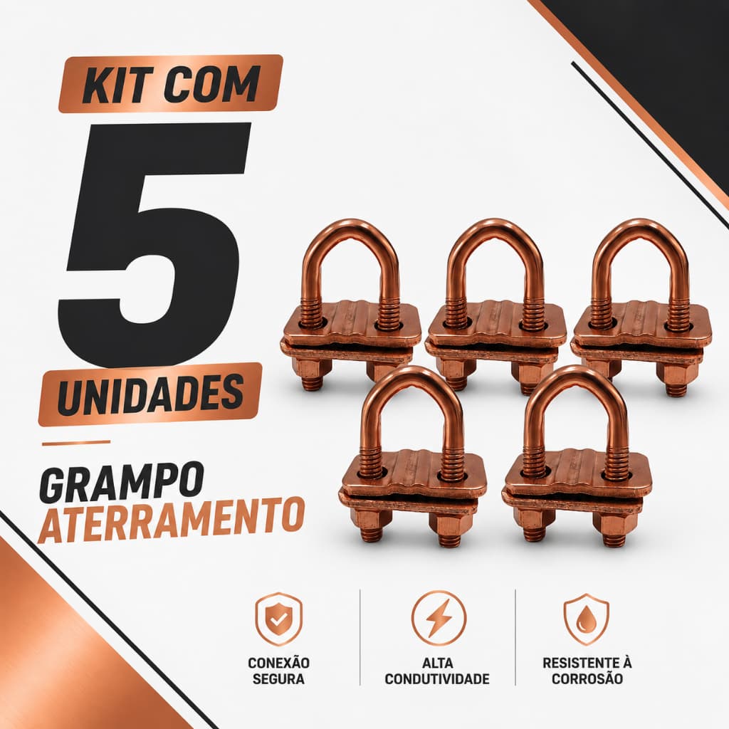 Kit 5 Grampo Para Haste Aterramento Gtdu Cobreado 1/2 5/8