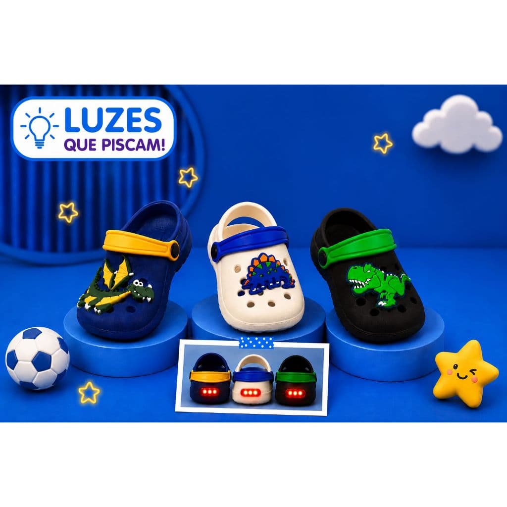 Babuche Infantil Menino Com Led Sandalia Papete Leve Confortavel Antiderrapante Casual Macio