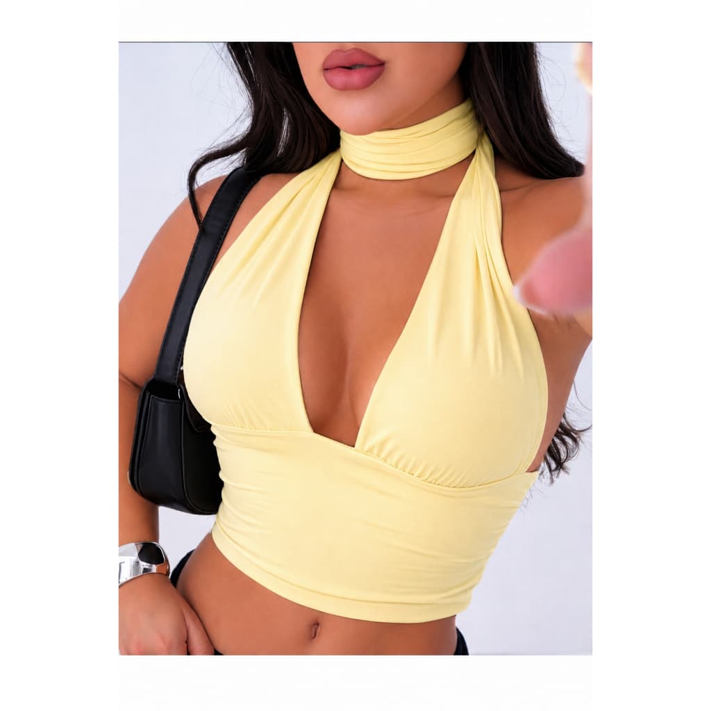 Cropped Feminino Amarração Choker Estilo Gringa Moda Atual