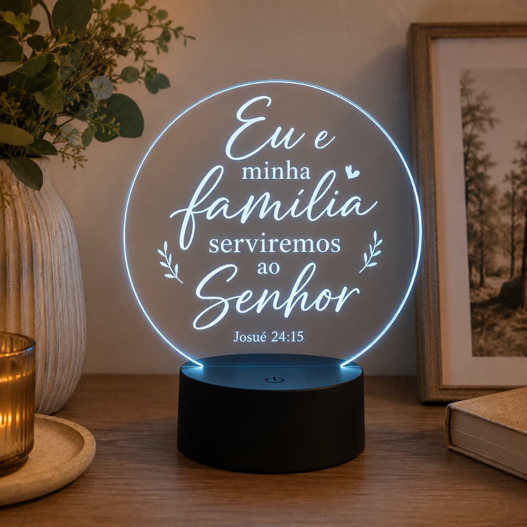 Luminária Acrílica LED RGB 7 Cores com Base Preta e Cabo USB