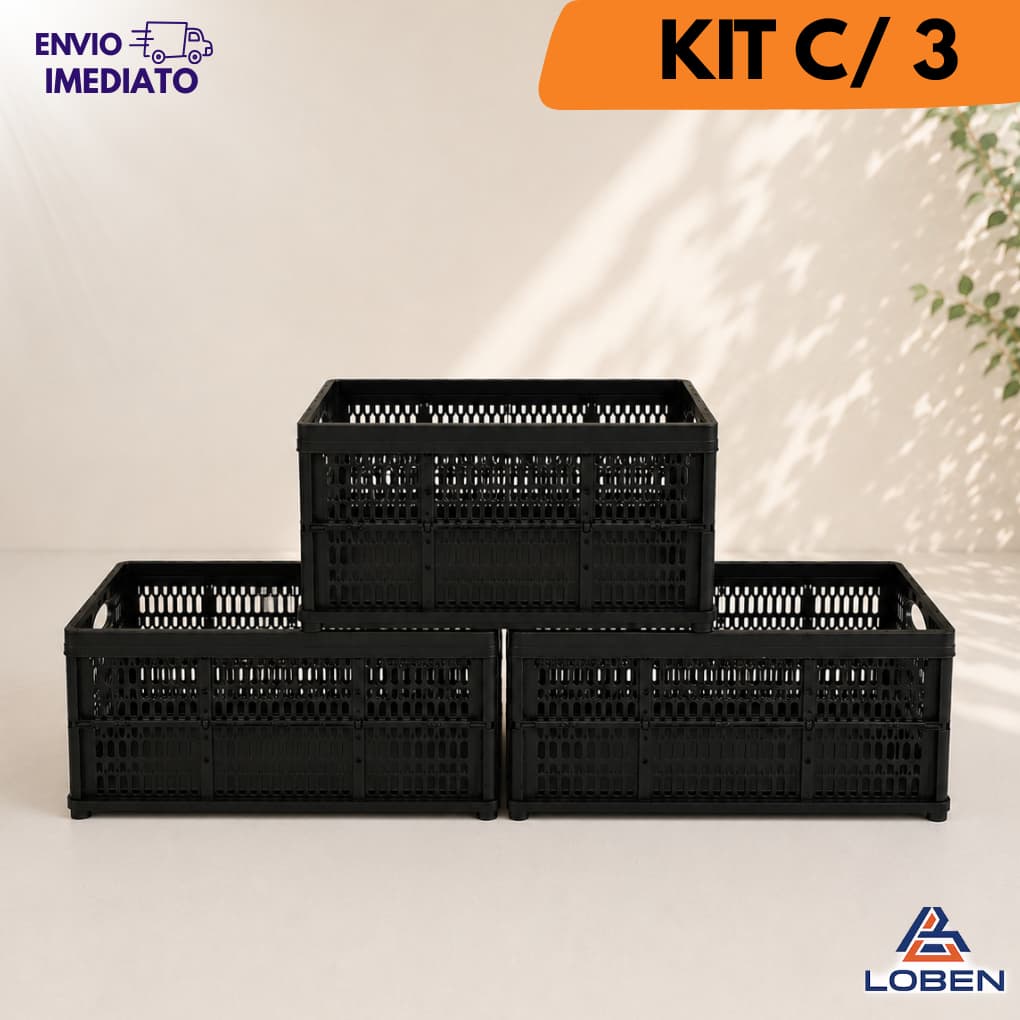 Kit 3 Caixa Organizadora Dobrável 32 Litros com Tampa | Desmontável Multiuso para Roupas, Brinquedos, Compras e Mudanças