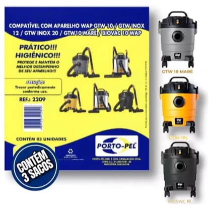 3 Sacos de Aspirador para Wap GTW 10 | GTW INOX 12 | GETW10 MARÉ | BIOVAC 10 WAP