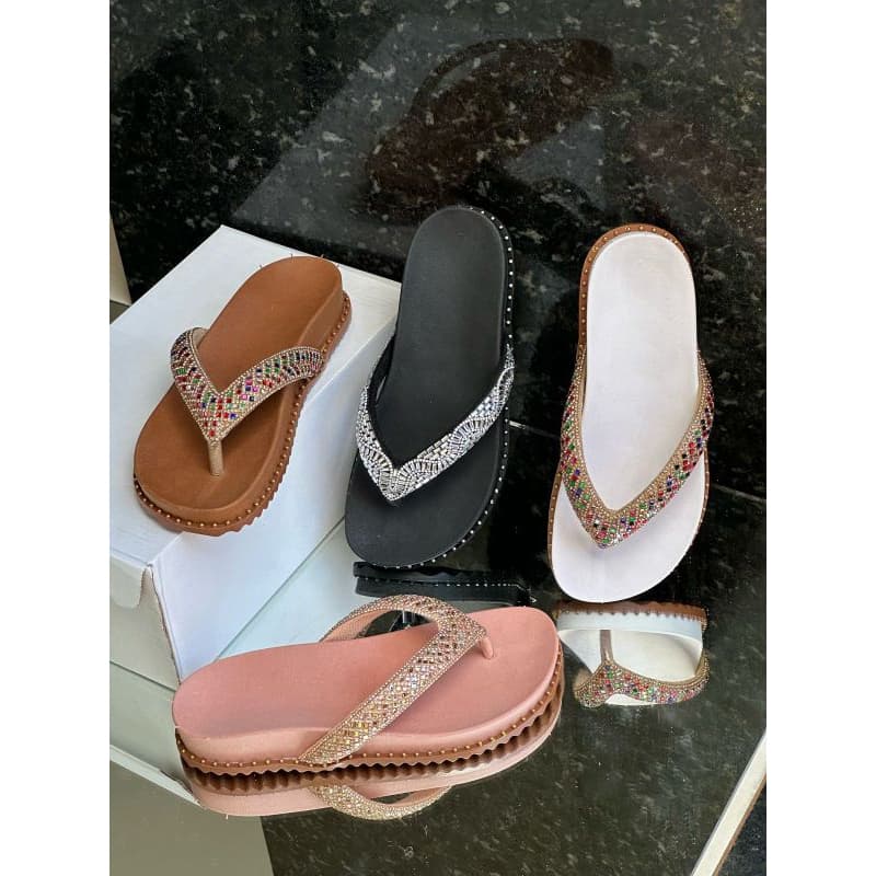 Chinelo Sandalia Feminino Anatômico com Pedrarias Confortável Estilo Casual Elegante