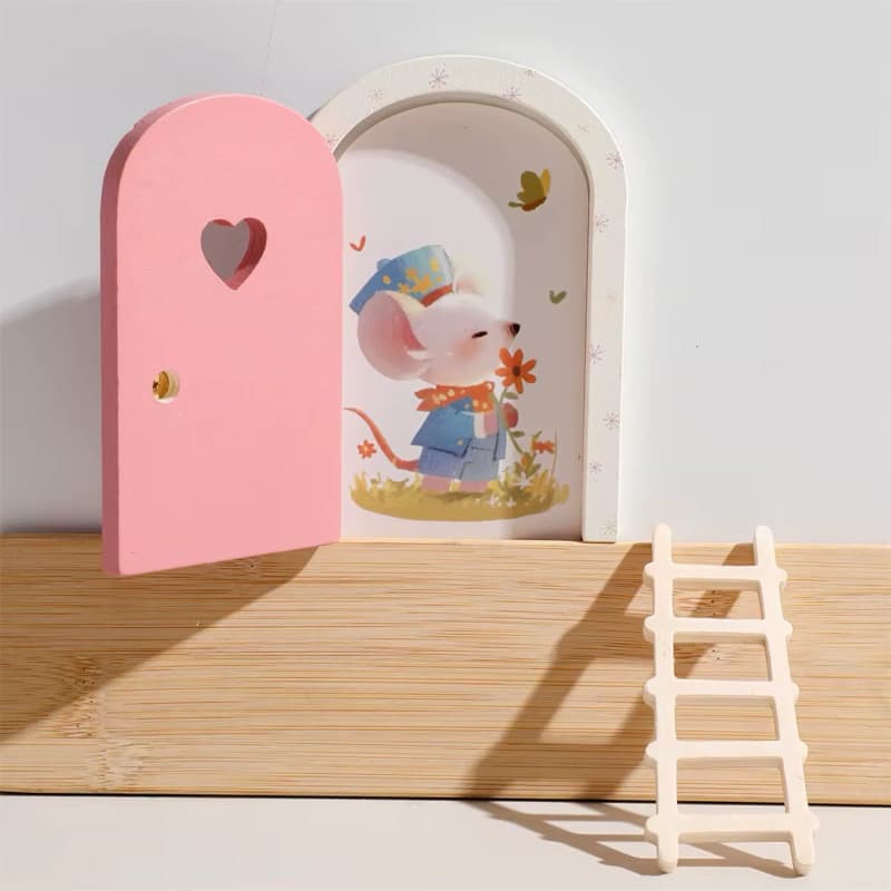 Porta Mágica em Madeira com Escada | Decoração Infantil Montessori | Mini Porta Encantada