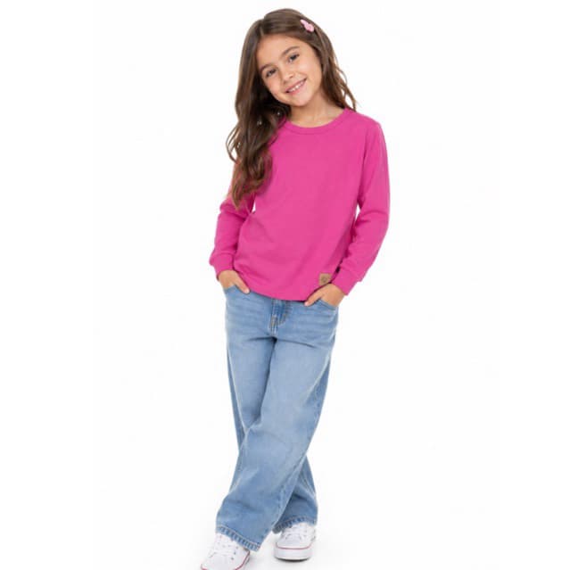 Blusa Infantil Feminina Confortável em Malha com Punho e Detalhe Decorativo em Glitter - JD Kids - 3913