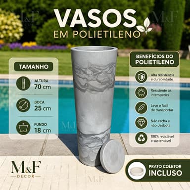 vaso para planta decorativo em polietileno coluna ibiza 70x25x18 com prato coletor casa jardim varanda