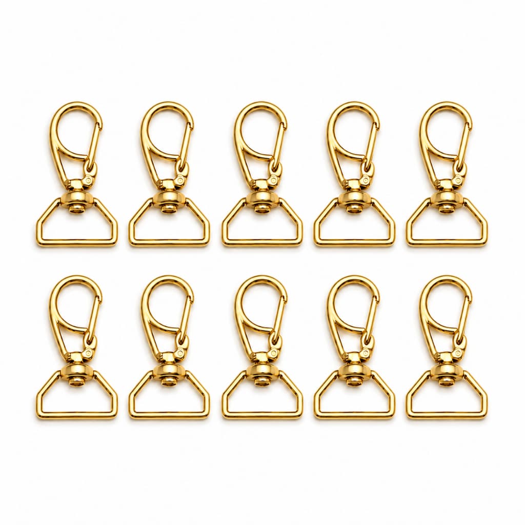 Kit 10 peças Fecho Giratório Mosquetão 20mm Dourado Prata Ouro Velho Artesanato Alça Bolsa