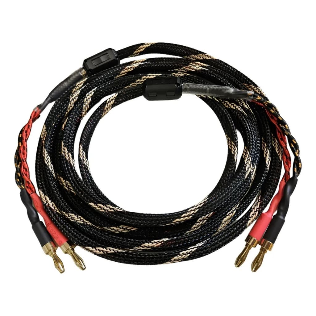 Cabo de áudio p/ caixas acústicas, auto falantes, amplificadores e receivers, conexão plug banana stereo 12mm.