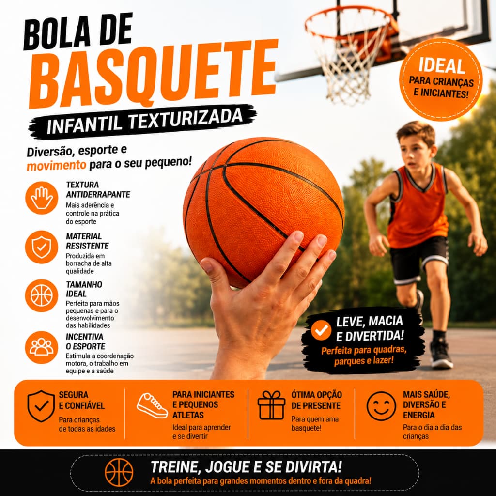 Bola de Basquete Infantil Texturizada para Esporte e Lazer | Bola Recreativa para Crianças