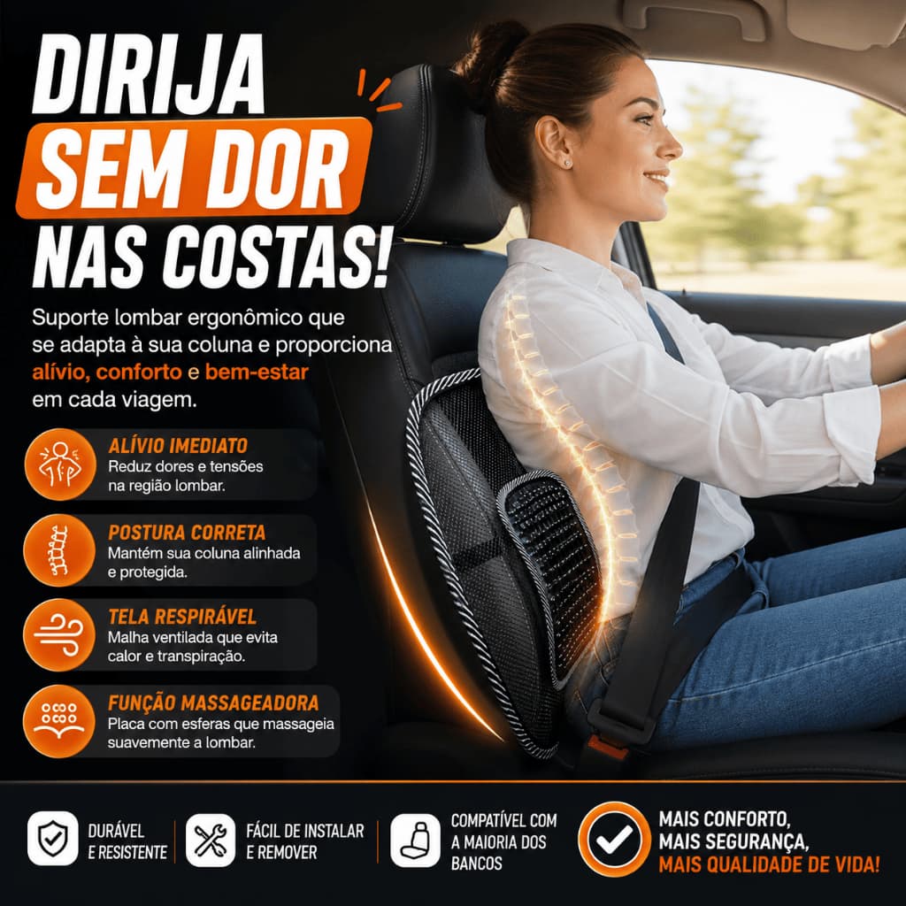 Suporte Encosto Lombar Ergonômico Universal Para Carro e Cadeira Corretor de Postura Conforto Coluna