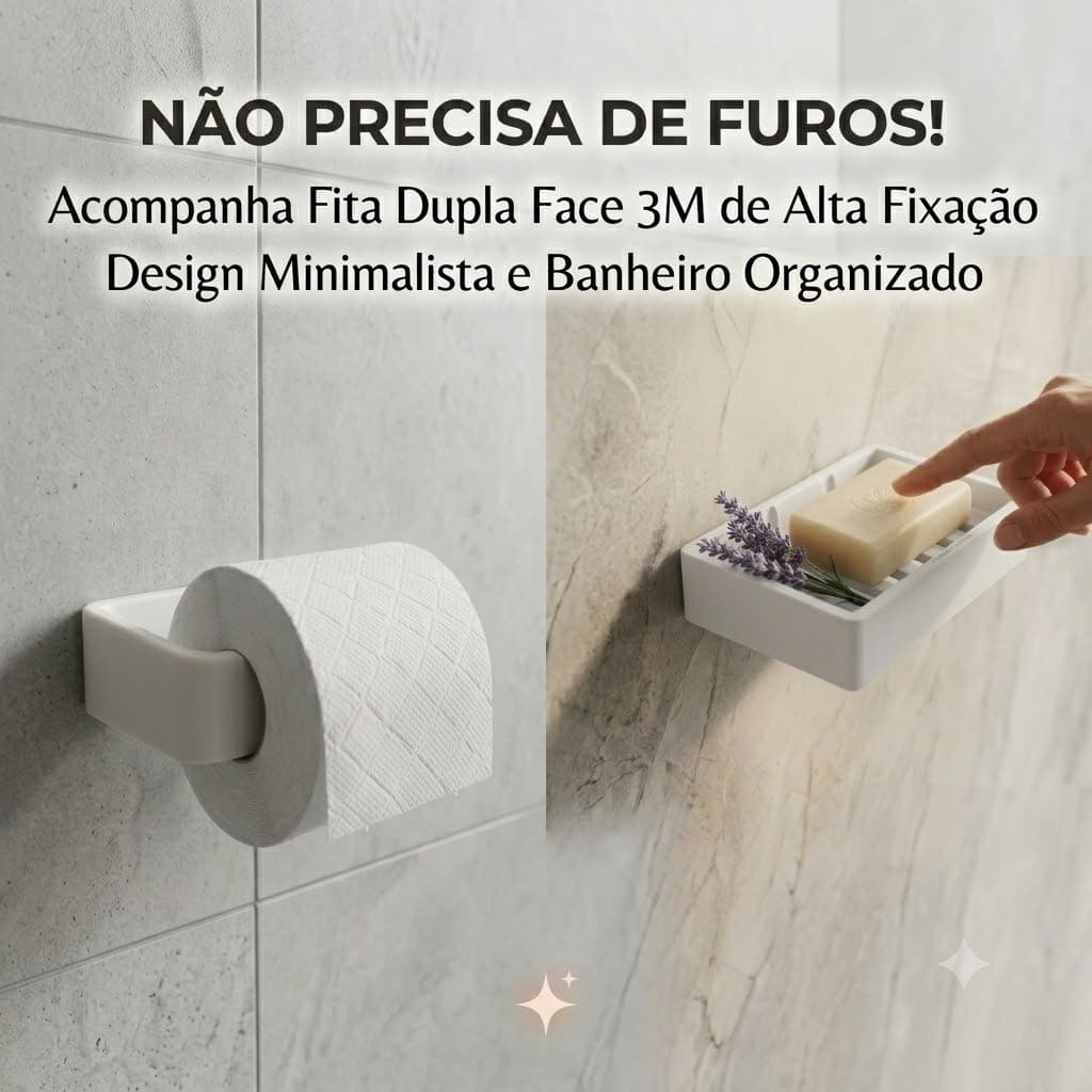 Saboneteira de Parede + Porta Papel Higiênico, Suporte Multifuncional para Banheiro e Lavabo, Base para Sabão e Rolo, In